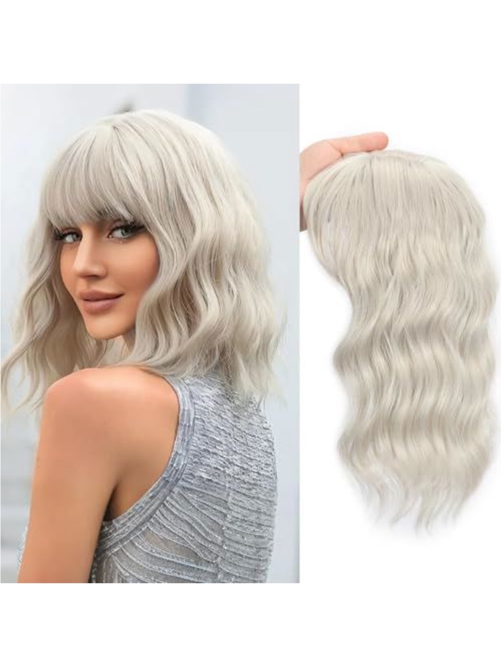 Silver Blonde Wavy Clip-In Fringe Bangs for Women